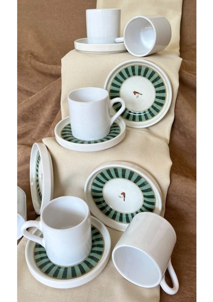 Yeşil Seri 12 Parça Seramik Kahve Fincan Takımı Lüx Tasarım