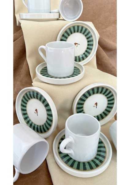 Yeşil Seri 12 Parça Seramik Kahve Fincan Takımı Lüx Tasarım fiyatları