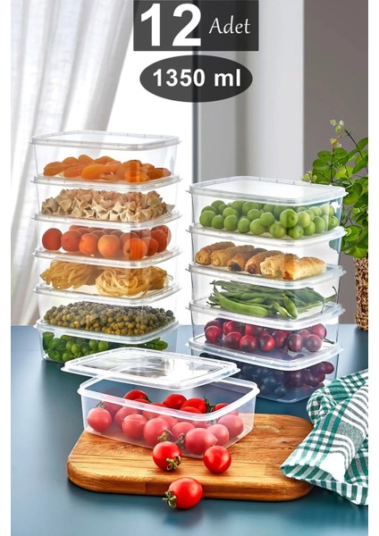 12'li 1350 ml Buzluk ve Mikrodalga Saklama Kabı Seti, Beyaz