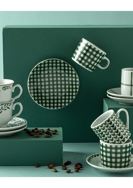 4'lü Porselen Kahve Fincan Takımı, 80 Ml, Yeşil, 2 Kişilik modelleri