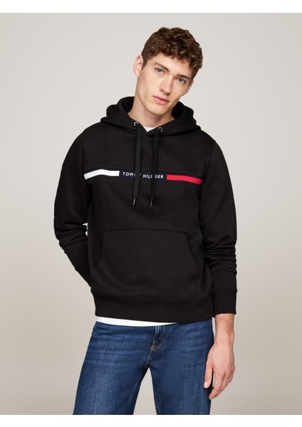 Tommy Hılfıger Erkek Marka Logolu Kapüşonlu Şık Görünüşlü Siyah Sweatshirt MW0MW37361 Bds