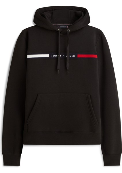 Tommy Hılfıger Erkek Marka Logolu Kapüşonlu Şık Görünüşlü Siyah Sweatshirt MW0MW37361 Bds