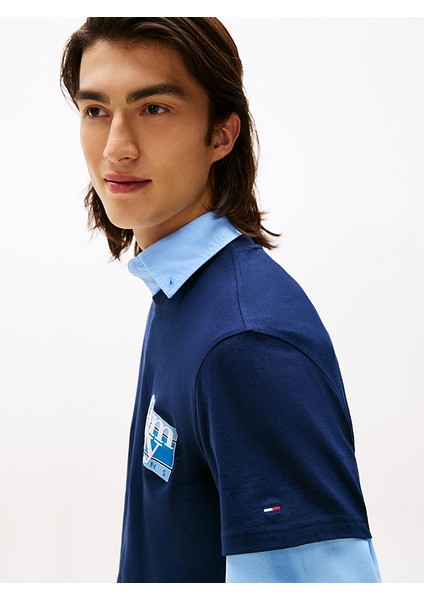 Tommy Hılfıger Erkek Marka Logolu Bisiklet Yakalı Pamuklu Lacivert T-Shirt DM0DM22127 C1G fiyatları
