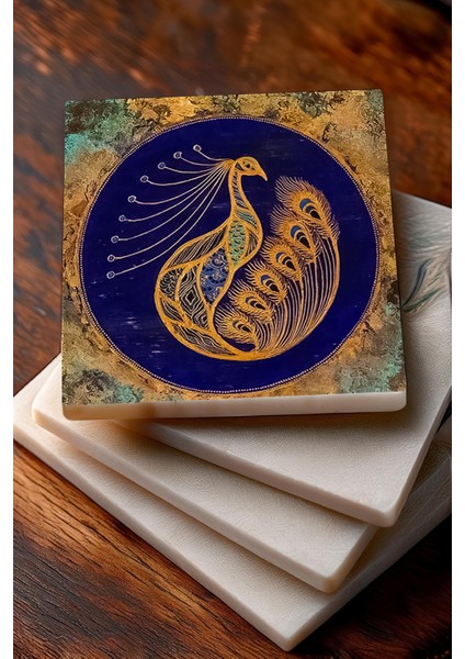 Çini Sanatı Taş Bardak Altlığı Seti, 10X10 Cm, 4'lü, Şık ve Dayanıklı Tasarım modelleri