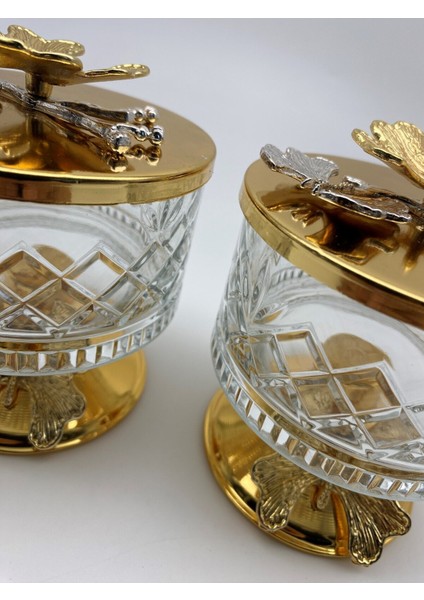2'li Ayaklı Gold Cam Magnolia Kasesi, Kelebek Kapaklı, Dondurmalık, Şekerlik, Çerezlik fiyatları