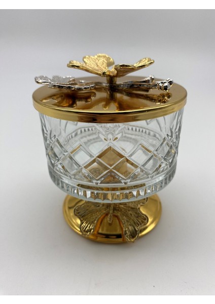 2'li Ayaklı Gold Cam Magnolia Kasesi, Kelebek Kapaklı, Dondurmalık, Şekerlik, Çerezlik fırsatları