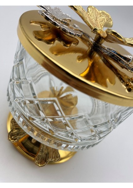 2'li Ayaklı Gold Cam Magnolia Kasesi, Kelebek Kapaklı, Dondurmalık, Şekerlik, Çerezlik indirimleri