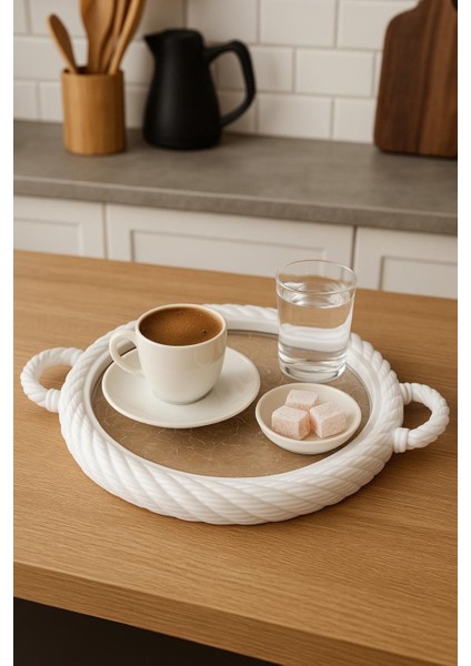 6'lı Örgü Desenli Yuvarlak Siyah Kahve Sunum Tepsisi Seti fırsatları