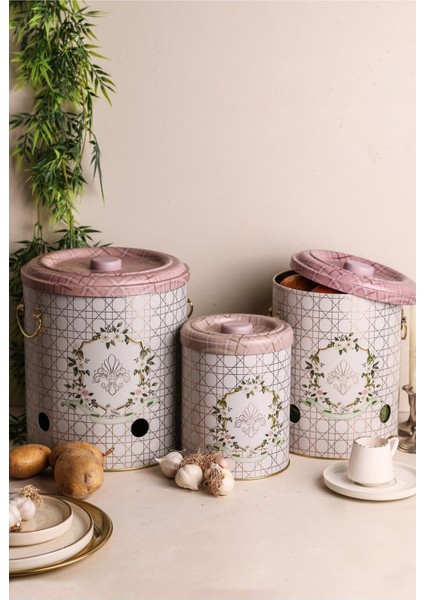 3'lü Metal Sebze Kovası Seti, Patates, Soğan, Sarımsaklık, Pratik Sepet