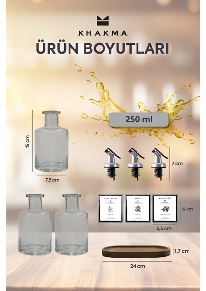 Ahşap Standlı 3'lü Şeffaf 250 ml Yağdanlık Seti fiyatları