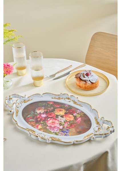 Gri Melamin Oval Tepsi 47 Cm, Şık ve Dayanıklı Mutfak Aksesuarı