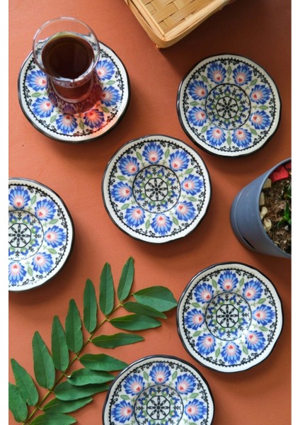 Mavi Porselen Çay Tabak Takımı 12 cm 6 Parça, Şık ve Kullanışlı Ev Dekoru