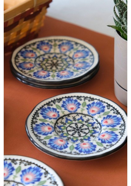 Mavi Porselen Çay Tabak Takımı 12 cm 6 Parça, Şık ve Kullanışlı Ev Dekoru