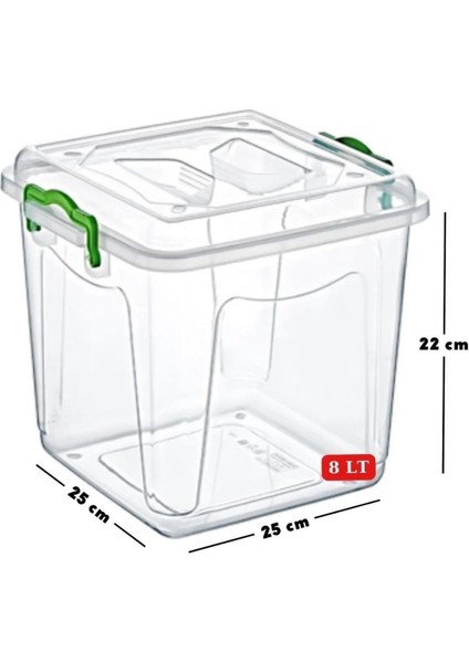 8 Lt Şeffaf Kare Kap, Un, Şeker, Bakliyat, 2'li Set, Turuncu Renk fiyatları