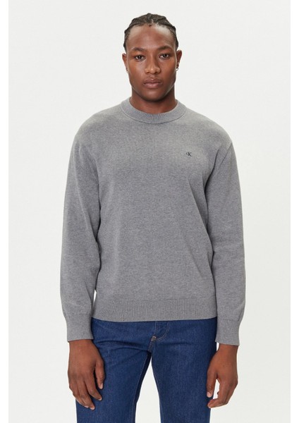 Calvın Kleın Erkek Marka Logo Nakışlı Yuvarlak Yaka Şık Görünüşlü Günlük Kullanıma Uygun Gri1 Kazak LV04RC309G P7E