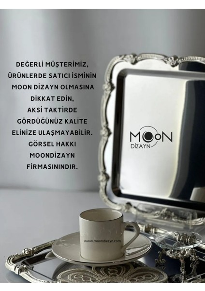 Altın Detaylı 18/10 Çelik Kahve Sunum Tepsisi 3'lü Set modelleri