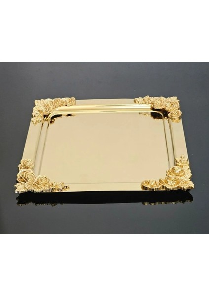 Altın Detaylı 18/10 Çelik Kahve Sunum Tepsisi 3'lü Set fırsatları