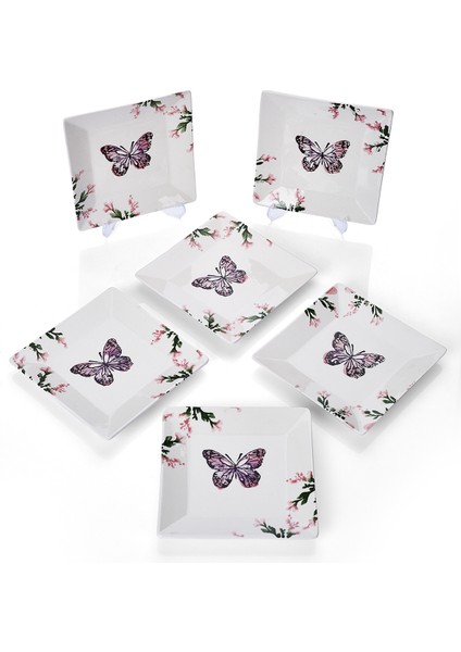6'lı Renkli El Yapımı Kelebek Desenli Tatlı Tabak Seti, 15 Cm, Sunum ve Servis Için modelleri
