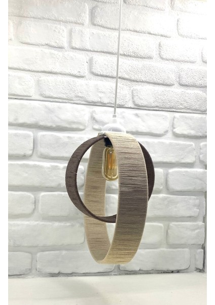 El Yapımı Ip Örmeli Kahverengi Krem Desenli Iç Içe Geçmiş Çember Model Tekli Sarkıt Avize fırsatları