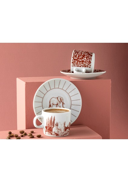 Bordo 80 ml Porselen Kahve Fincan Takımı, Şık ve Modern Tasarım, Çiftli Set