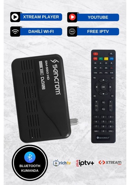 Siyah Wi-Fi Canaksız Uydu Alıcı ve Bluetooth Kumanda, Sınırsız Tv Paketi