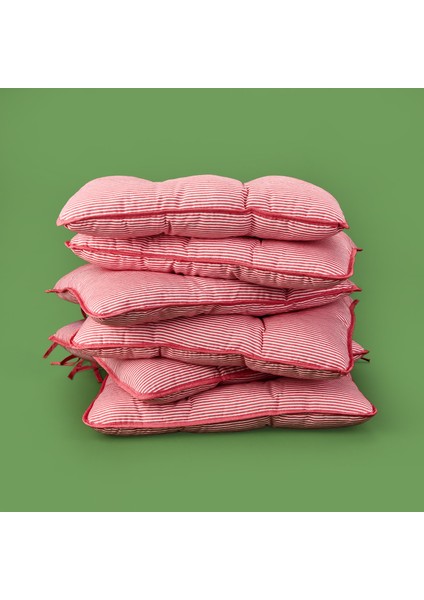 Soft Chilla 6'lı Sandalye Minderi Seti - Ekru / Kırmızı - 43X43 cm