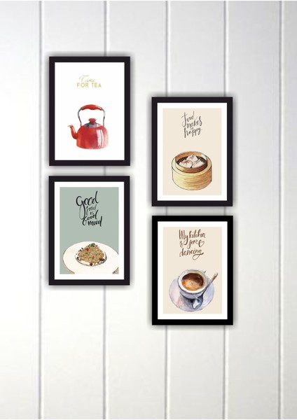 4 Parça Mutfak Modern Çerçeve Görünümlü Mdf Tablo Set