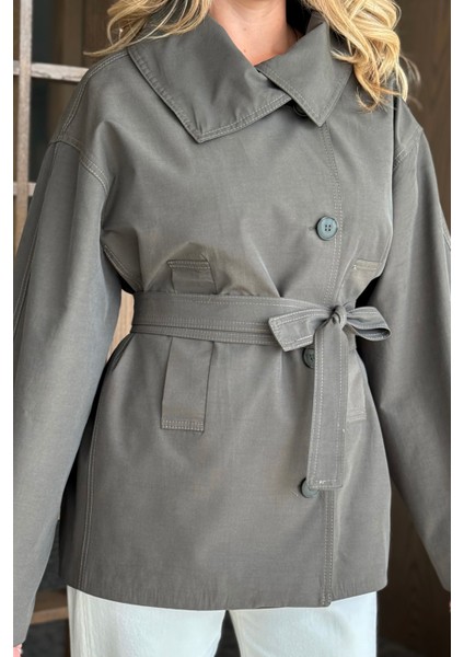 Kahverengi Katalina Kuşaklı Kısa Trençkot - 7002 fiyatları