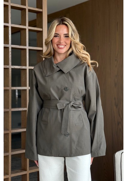 Kahverengi Katalina Kuşaklı Kısa Trençkot - 7002 indirimleri