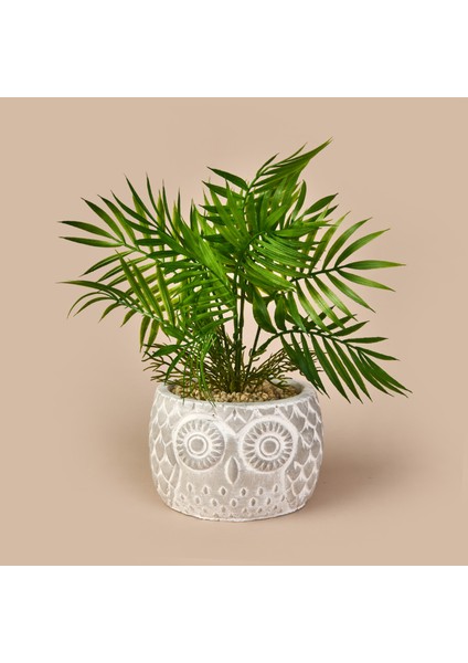 Areka Saksılı Yapay Çiçek - Gri / Yeşil - 35 cm