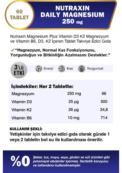 Asfstore Nutraxin Magnesium Daily 60 Tablet fiyatları