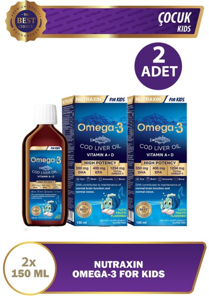 Nutraxin Omega 3 Şurup Karışık Meyve Aromalı 150 ml 2 Adet