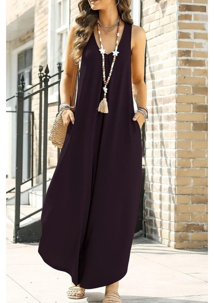 Kadın Askılı Yuvarlak Yaka Cepli Salaş Uzun Viskon Tulum fiyatları