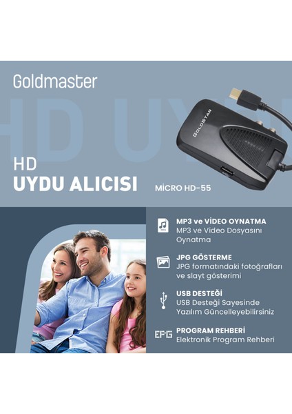 Hd-55 HDMI Çıkışlı Hd Pvr Kayıt Uydu Alıcısı, Siyah, Net ve Kullanışlı Tasarım fırsatları