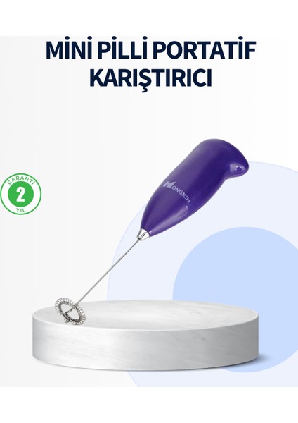 Zengezur Mini Pilli Portatif Karıştırıcı – Cappuccino, Latte, Frappe ve Kahve Köpürtücü