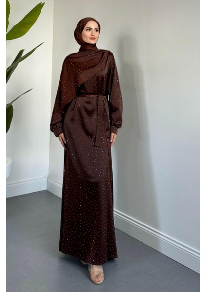 Noelle Taşlı Tek Omzu Pelerinli Abiye Kahverengi fiyatları