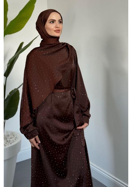 Noelle Taşlı Tek Omzu Pelerinli Abiye Kahverengi modelleri