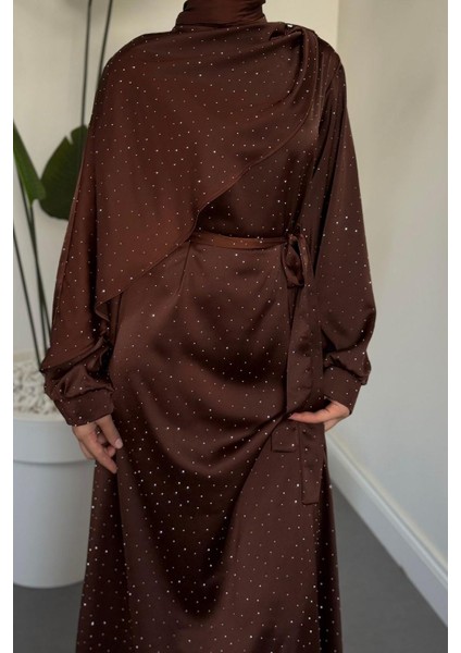 Noelle Taşlı Tek Omzu Pelerinli Abiye Kahverengi fırsatları