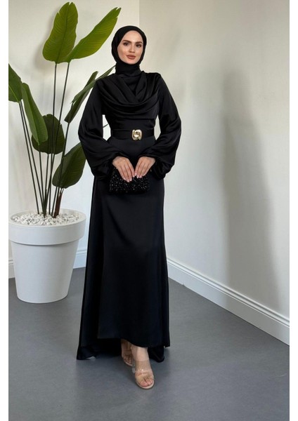 Merryna Kemerli Kuyruklu Saten Abiye Siyah fiyatları