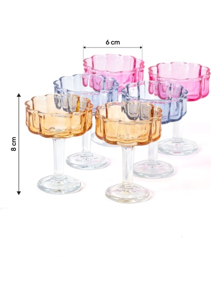 Altı Parçalı Renkli Ayaklı Cam Lokum ve Şekerlik Seti, 6x8 cm modelleri