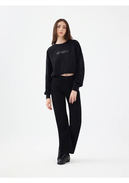 Long Crop Siyah Kadın Sweatshirt LF2040690 fiyatları