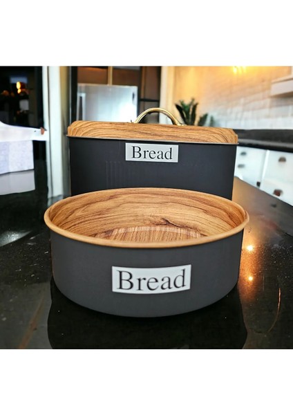 Şık Metal Büyük Ekmeklik ve Sofralık 2'li Set, Siyah