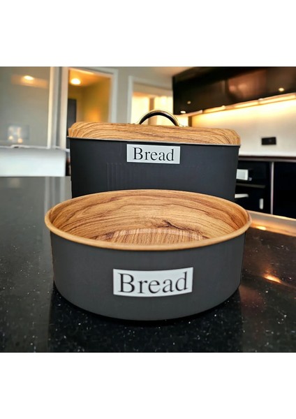 Şık Metal Büyük Ekmeklik ve Sofralık 2'li Set, Siyah fiyatları