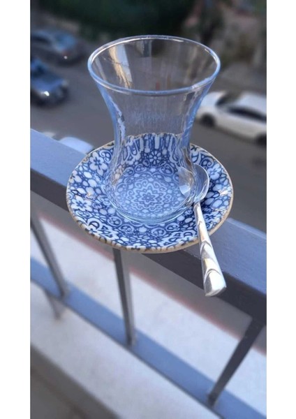 6'lı Mavi Seramik Çay Tabağı Seti, Zarif ve Şık Tasarım