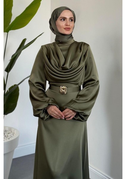 Merryna Kemerli Kuyruklu Saten Abiye Haki fiyatları