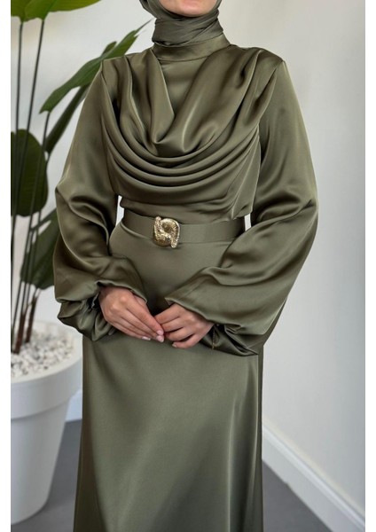 Merryna Kemerli Kuyruklu Saten Abiye Haki fırsatları