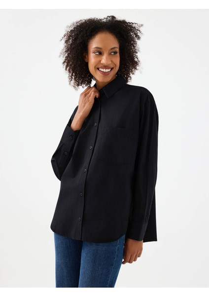 Loose Fit Siyah Kadın Gömlek LF2041855