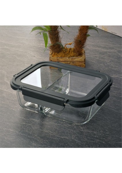 Iki Bölmeli Siyah Cam Saklama Kabı, Güvenli ve Şık Tasarım