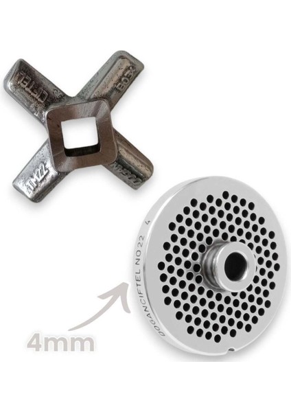 22 Numara 4,5 mm Metalik Kıyma Makinesi Ayna ve Bıçak Takımı (2'li)