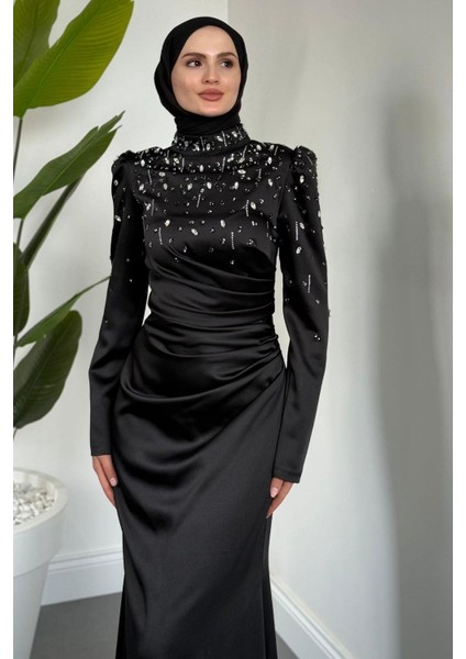 Wanda Saten Taşlı Balık Abiye Siyah fiyatları